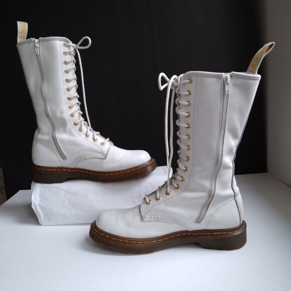 Vintage Dr Martens White Leather 'Deathmoth' Garden 14 Eyelet Zip Boot US Sz 9 - Picture 7 of 16